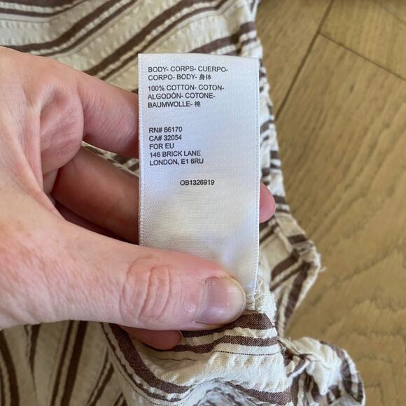 Urban Outfitters Striped Oversized Button Front Shirt in White and Brown - Picture 3 of 4